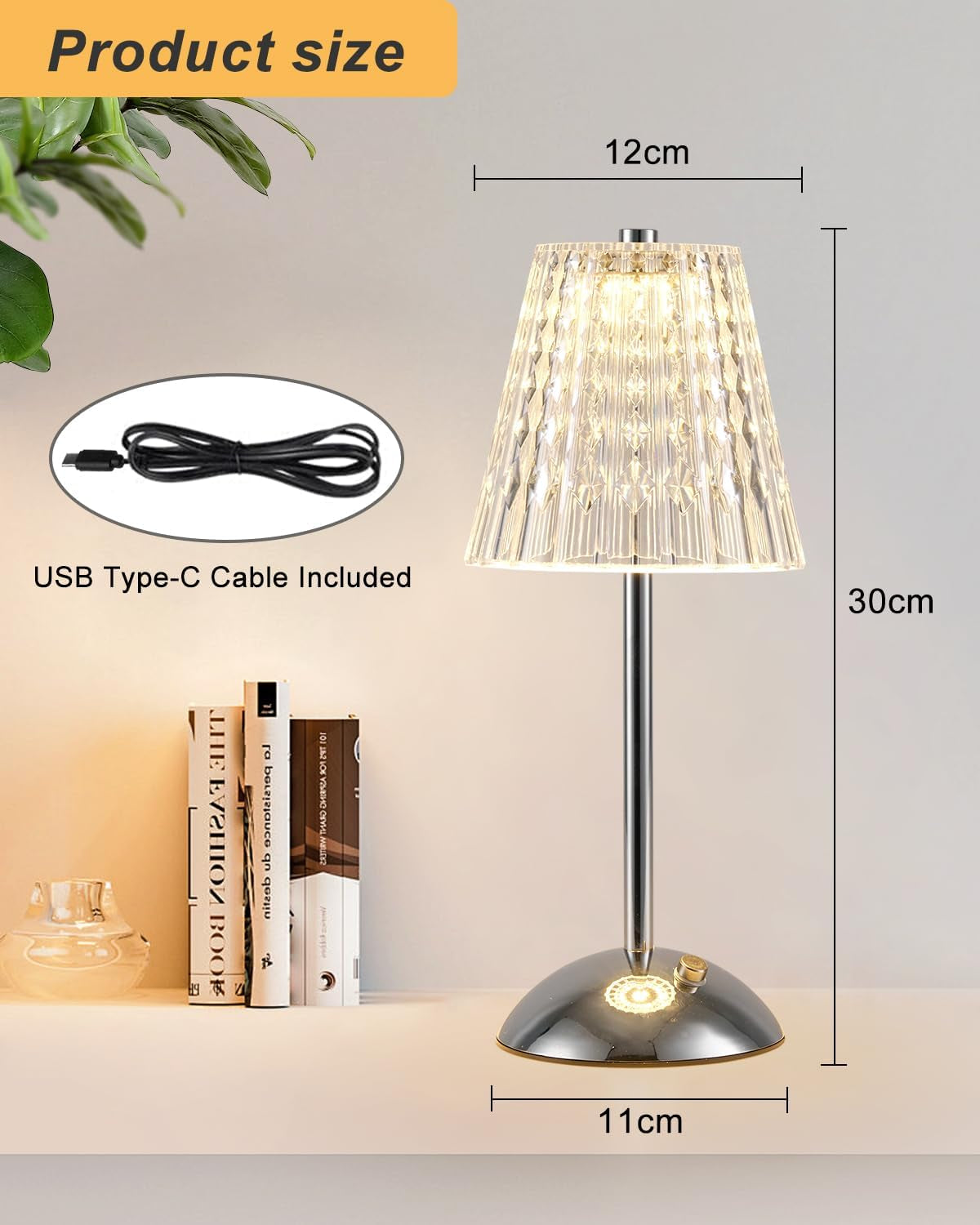 Rechargeable Table Lamp, LED Desk Lamp Battery Operated, 3 Colors and Dimmable, Bedside Reading Light Polished Chrome Finish, Cordless Touch Lamps for Bedroom Living Room Dining