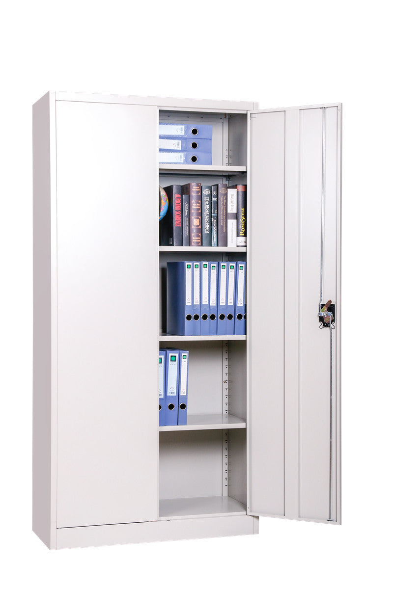 Metal Storage Cabinet with Locking Doors - Grey, 180cm, Ideal for Office and Garage Filing