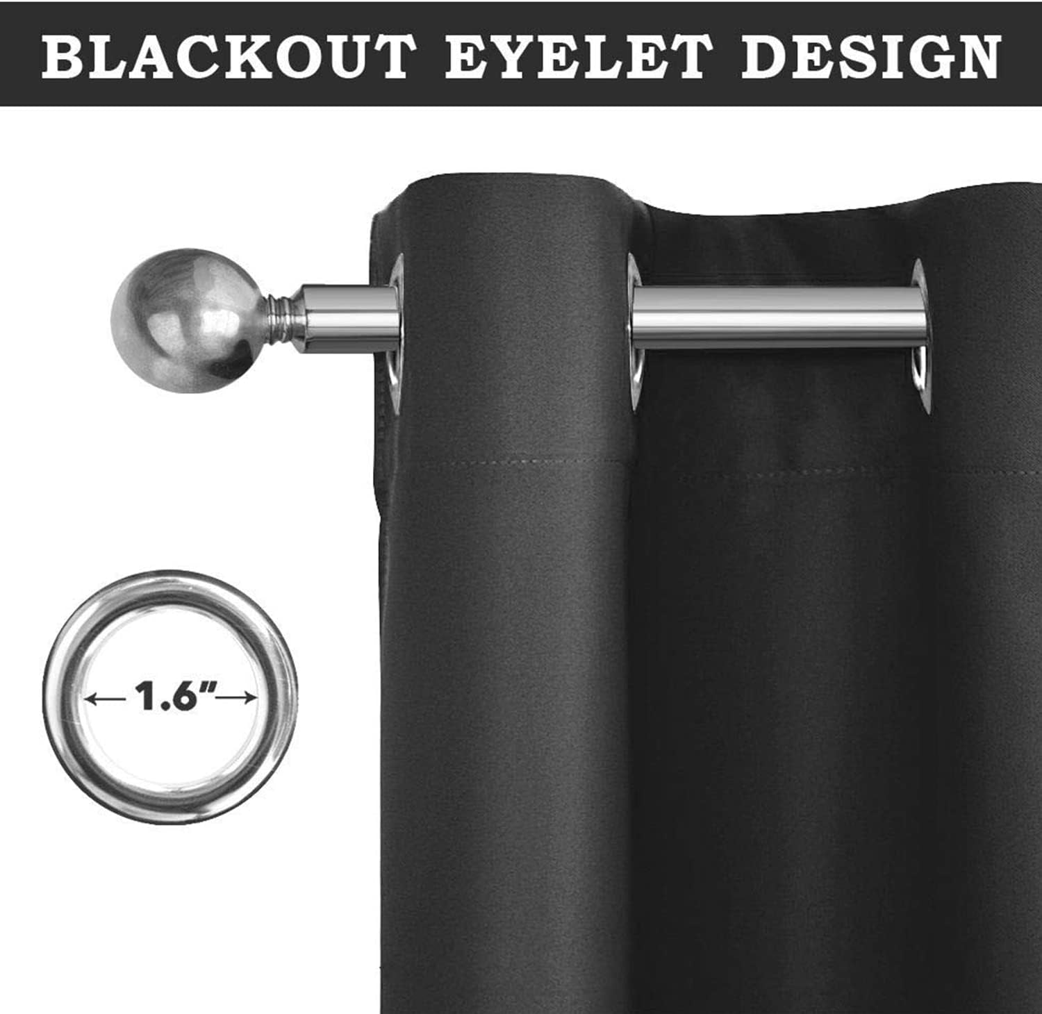 Blackout Curtains for Bedroom - Grey Living Room Eyelet Curtains 54 Inch Drop Ring Top Short Thermal Kitchen Curtain Pair Panels with Tiebacks 66" X 54"