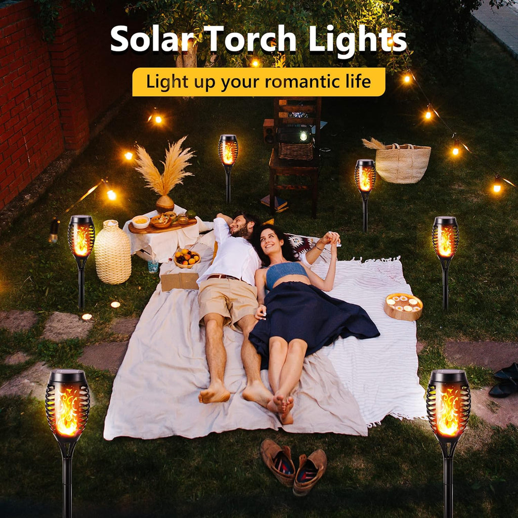 6 Pack Solar Flickering Dancing Flame Lights Waterproof Solar Torch Lights for Outdoor Garden Patio Pathway Yard Driveway Halloween Decorative