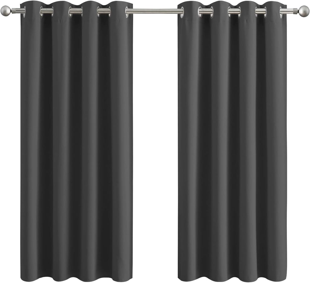 Blackout Curtains for Bedroom - Grey Living Room Eyelet Curtains 54 Inch Drop Ring Top Short Thermal Kitchen Curtain Pair Panels with Tiebacks 66" X 54"