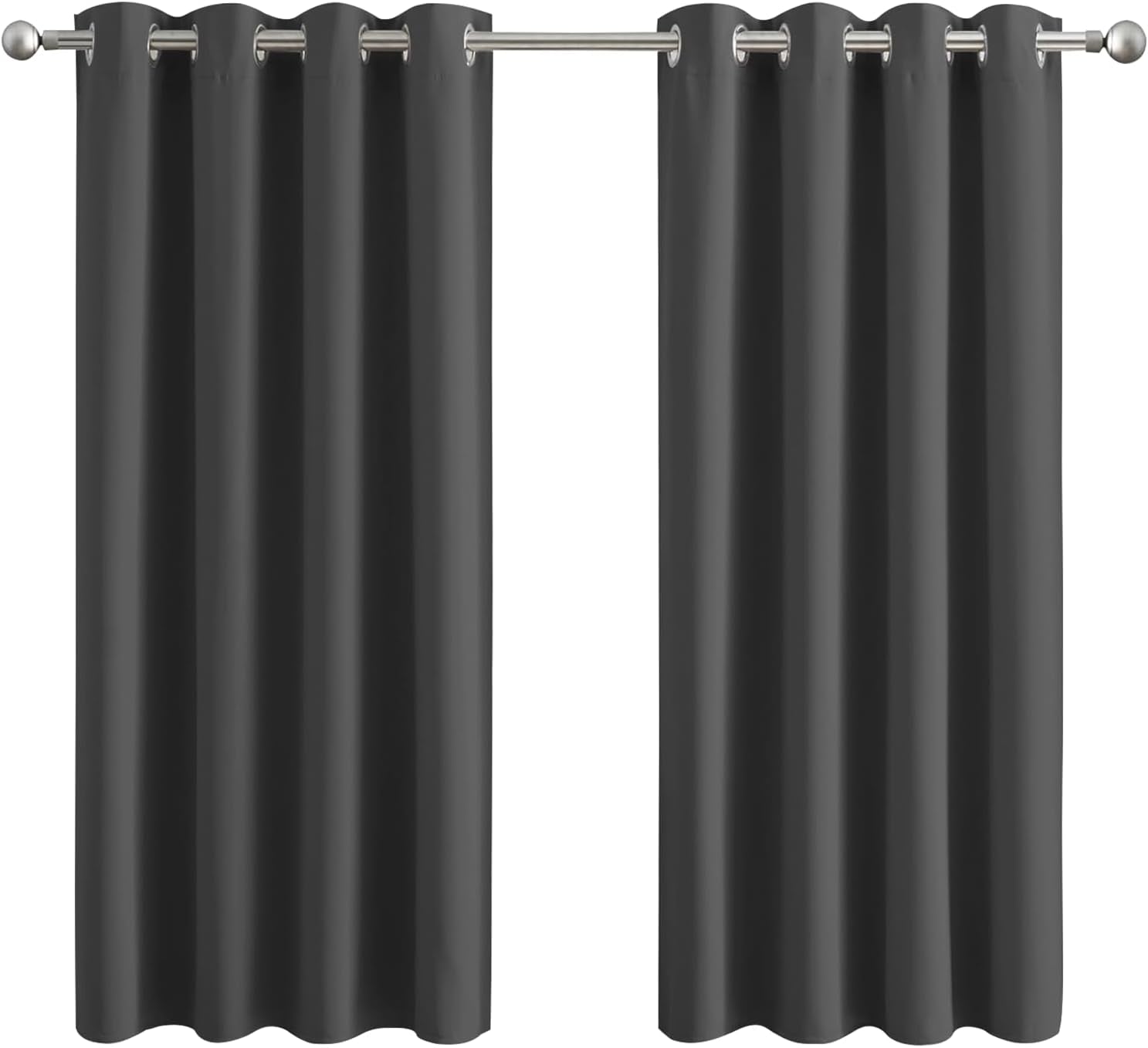 Blackout Curtains for Bedroom - Grey Living Room Eyelet Curtains 54 Inch Drop Ring Top Short Thermal Kitchen Curtain Pair Panels with Tiebacks 66" X 54"