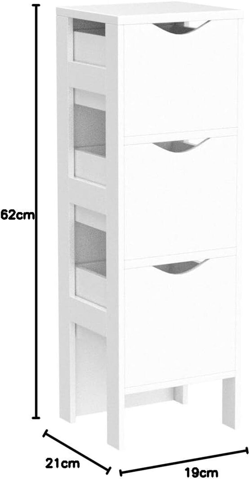 3-Drawer White Wooden Storage Cabinet for Bathroom and Filing Organization