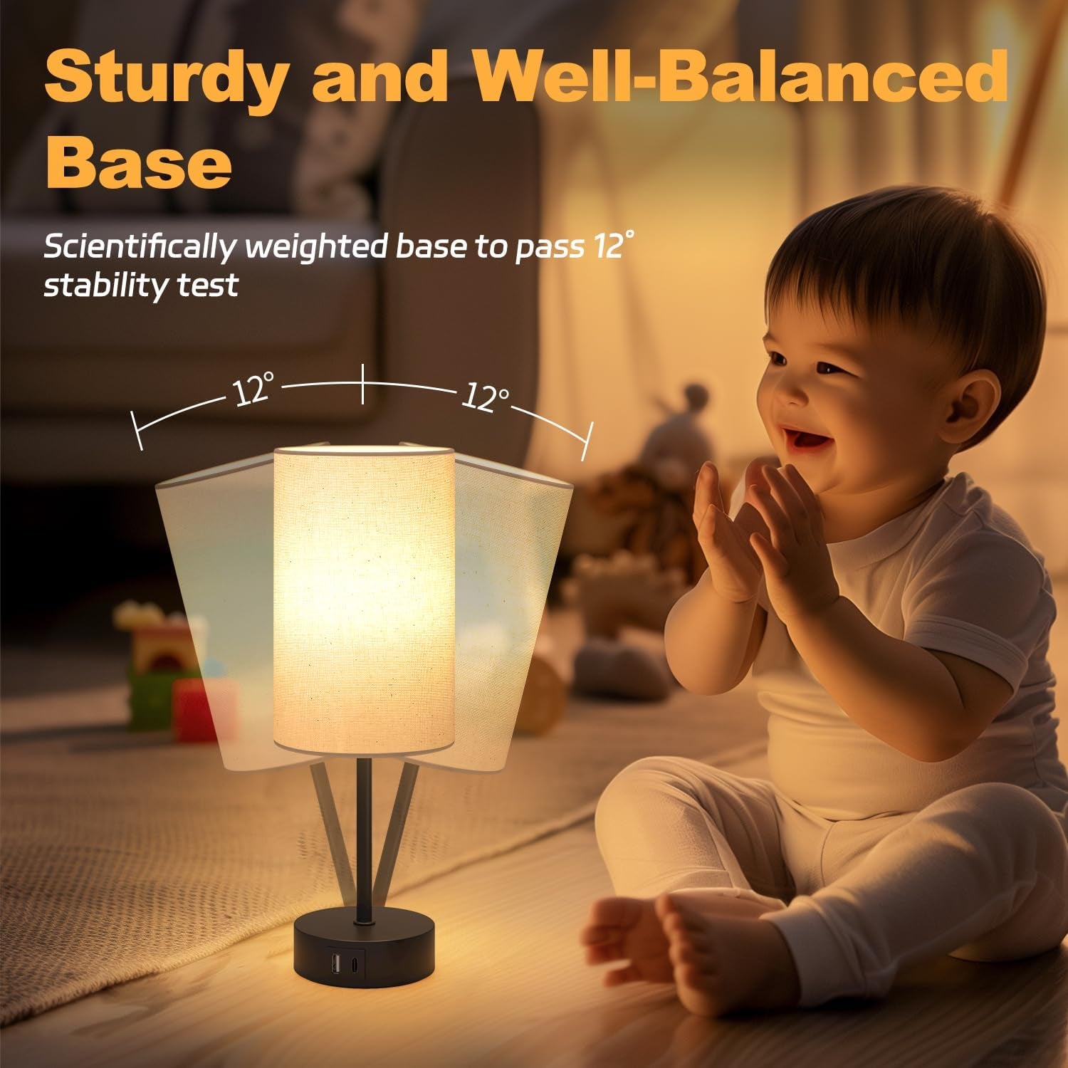 Bedside Lamps, Touch Lamp Bedside with USB A+C Charging Ports, 3-Way Dimmable LED, Table Lamp for Living Room Bedroom Gift with Beige Shade-Black Base (LED Bulb Included)