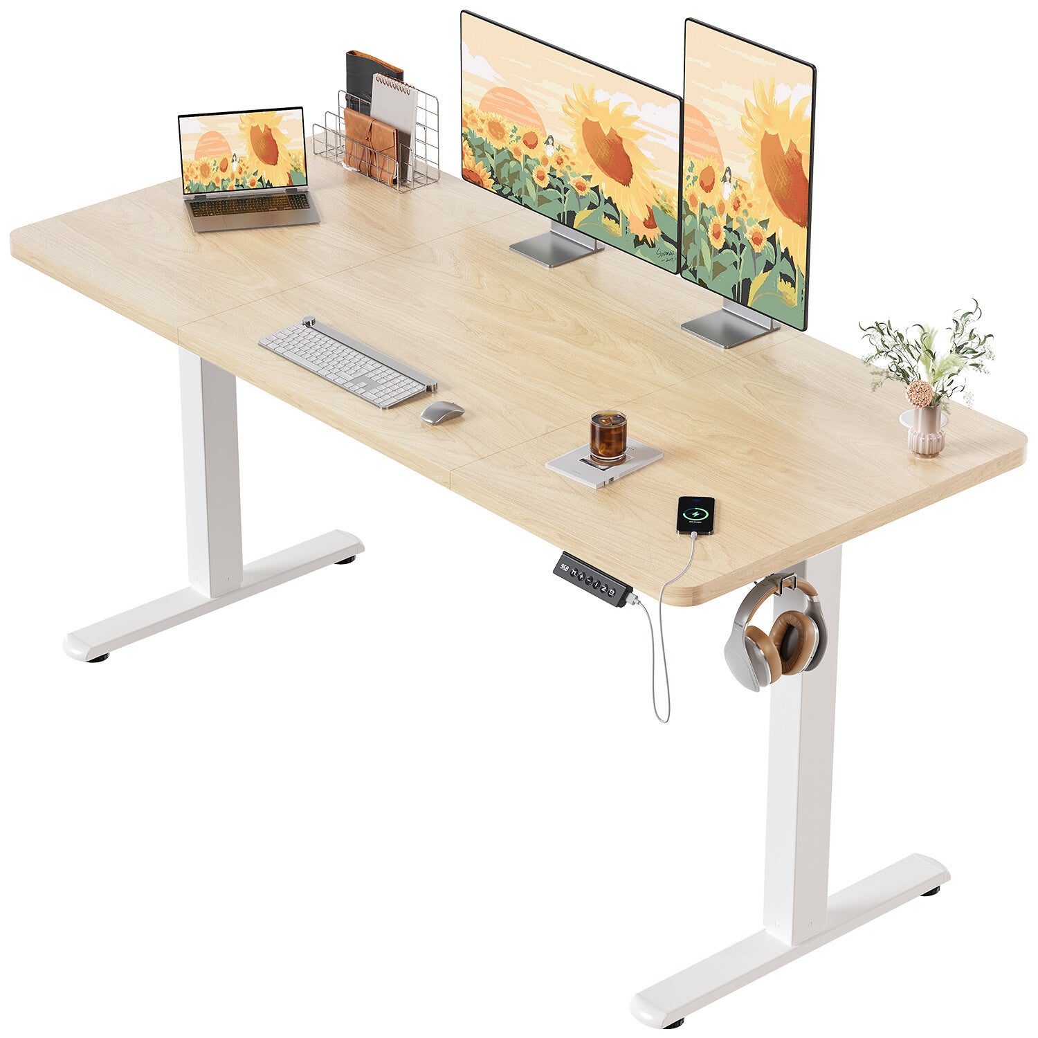 Electric Standing Desk with Integrated USB Charging Port - Single Surface Design