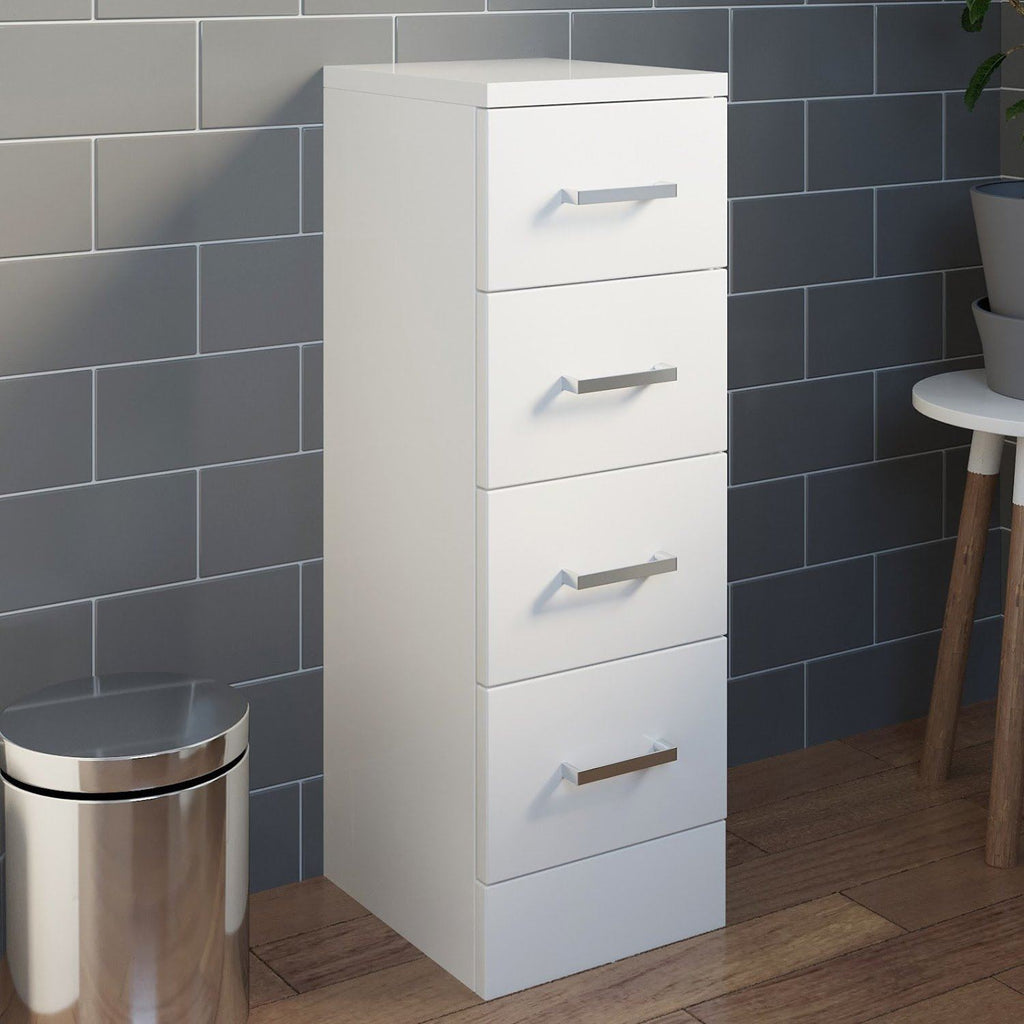 Freestanding 4-Drawer Storage Unit for Bathroom in Gloss White Finish, Dimensions 250x300mm