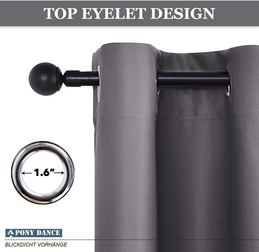 Grey Blackout Thermal Insulated Curtains for Bedroom, 46 X 54 Inch Short Eyelet Curtains & Drapes, Soft Black Out 2 Panels for Window Living Room/Kitchen