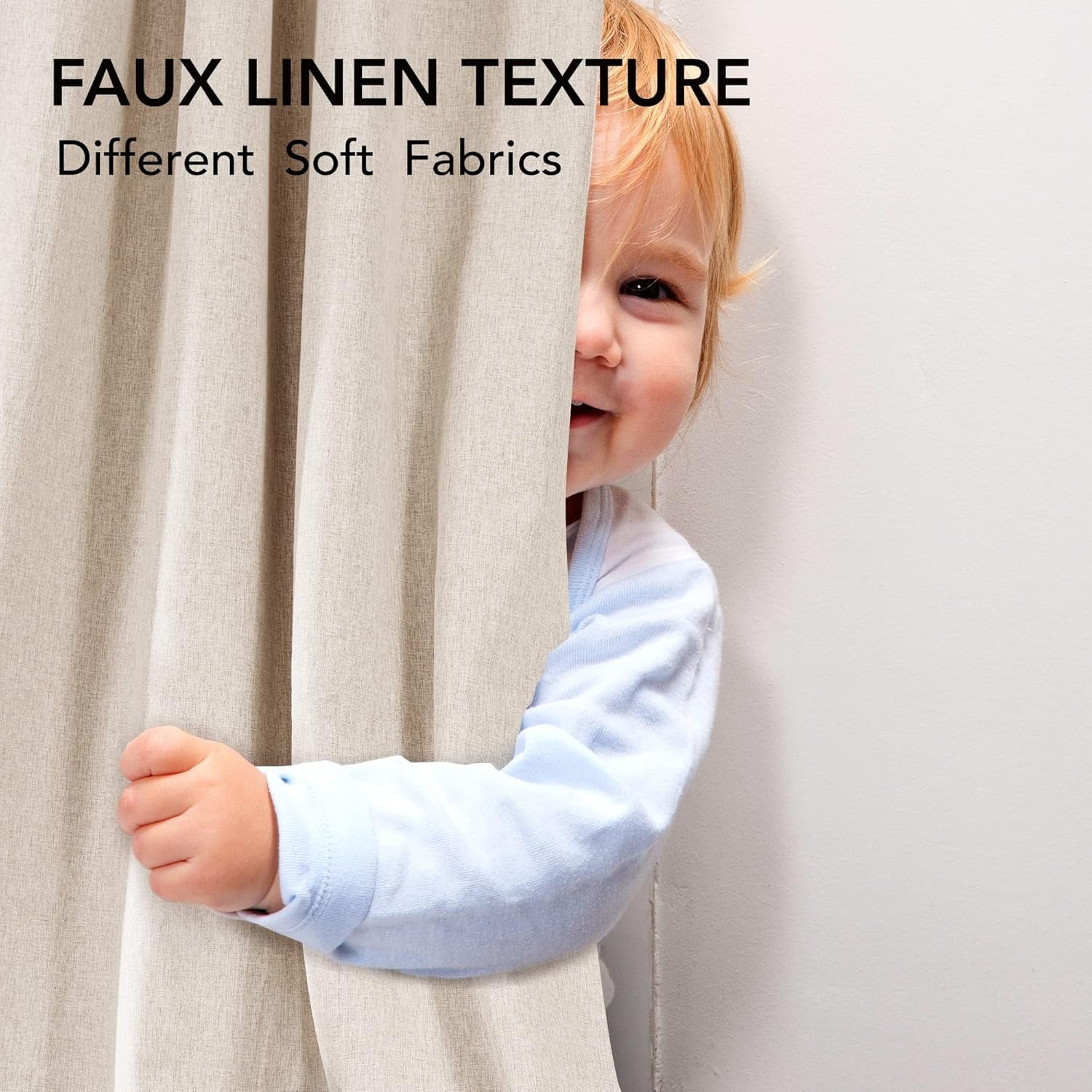 100% Blackout Curtains Faux Linen Thermal Insulated Eyelet Curtains for Bedroom W46 X L54 Inch Pale Khaki One Pair