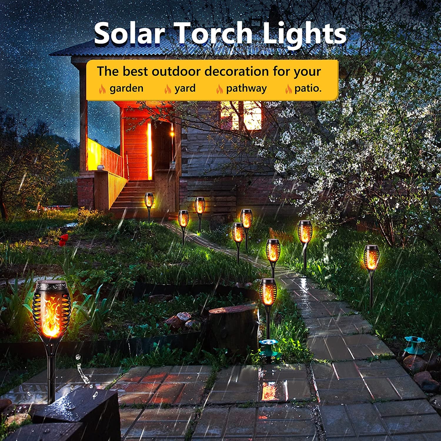 6 Pack Solar Flickering Dancing Flame Lights Waterproof Solar Torch Lights for Outdoor Garden Patio Pathway Yard Driveway Halloween Decorative