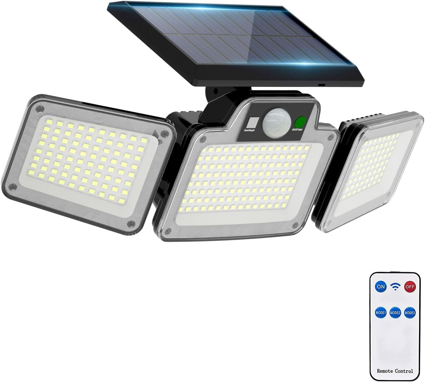 280 LED Solar Flood Lights with 3 Adjustable Heads, Motion Sensor, Waterproof Wireless Solar-Powered Spotlight for Outdoor Use in Yard, Garage, Patio, Porch, and Garden - Single Pack