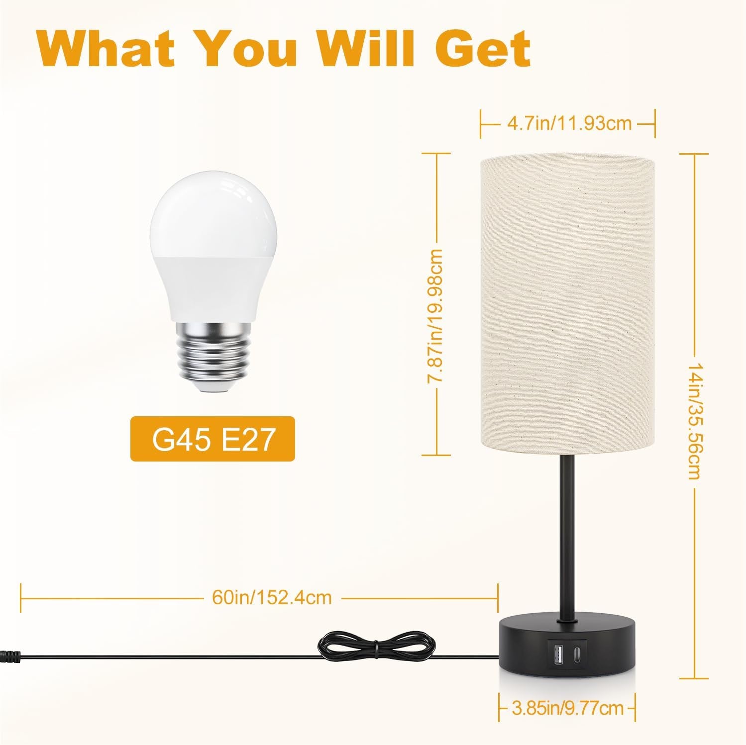 Bedside Lamps, Touch Lamp Bedside with USB A+C Charging Ports, 3-Way Dimmable LED, Table Lamp for Living Room Bedroom Gift with Beige Shade-Black Base (LED Bulb Included)