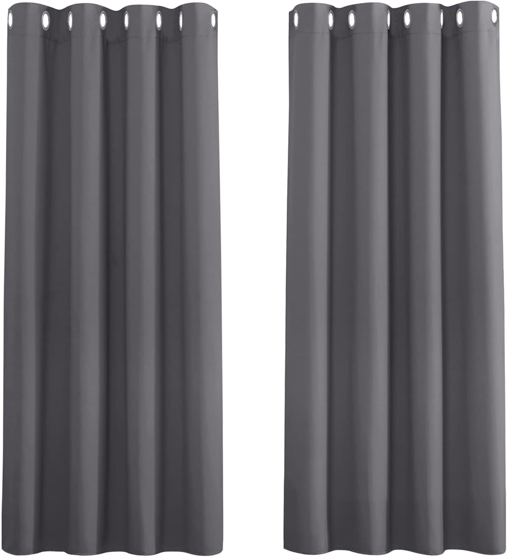 Grey Blackout Thermal Insulated Curtains for Bedroom, 46 X 54 Inch Short Eyelet Curtains & Drapes, Soft Black Out 2 Panels for Window Living Room/Kitchen